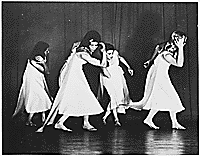 H0047-3. Betty Bloomer (second from right) dancing with three other young women. 1938.