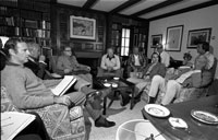 President Ford conducts a meeting to discuss the 1976 campaign while vacationing in Vail, Colorado. Fitzhugh Scott residence, Vail, Colorado. August 16, 1976. 