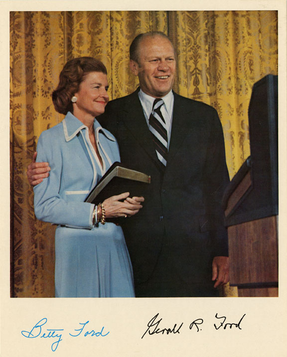 Photograph of Betty and Gerald Ford with pre-printed signatures