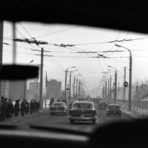 A2092-13. President Ford and General Secretary Leonid Brezhnev tour Vladivostok by motorcade. November 24, 1974.