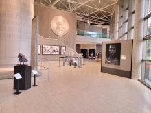 The lobby of the Museum in Grand Rapids displays a collection of art from various artists.