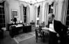 A4541-22A. Departing early from a White House dinner in honor of Netherlands’ Prime Minister Johannes den Uyl, Secretary of State Henry A. Kissinger and Deputy Assistant for National Security Affairs Brent Scowcroft work into the night to monitor developments in the retaking of the Mayaguez. May 14, 1975.