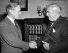 AV82-31-0008. Michigan Senator Arthur Vandenberg welcomes new Congressman Gerald R. Ford Jr., to Washington DC. 1949