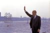 B0527-14A. President Ford views the “Tall Ships” of Operation Sail from the flight deck of USS Forrestal in New York Harbor.  July 4, 1976. 