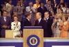 B1272-18A - President Ford, as the Republican nominee, shakes hands with nomination foe Ronald Reagan on the closing night of the Republican National Convention. August 19, 1976.