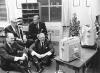 H0036-02. Representative Gerald R. Ford, Senator Everett M. Dirksen, Ray Bliss and Thruston Morton watch election returns on several televisions in an unidentified office. November 8, 1966.