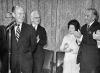 H0036-04. President and Mrs. Lyndon B. Johnson, Senate Majority Leader Mike Mansfield (MT), Speaker of the House John McCormack and others salute House Minority Leader Gerald R. Ford. 1967
