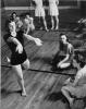 H0069-1. Betty (front left) in a Bennington College Summer School of Dance class taught by Martha Hill (right center). Bennington, Vermont. 1937.