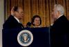 A0004-10. Gerald R. Ford is sworn in as the 38th President of the United States by Chief Justice Warren Burger as Mrs. Ford looks on. August 9, 1974.