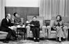 A7598-20A - President and Mrs. Ford, Vice Premier Deng Xiao Ping, and Deng’s interpreter have a cordial chat during an informal meeting. Beijing, China. December 3, 1975.