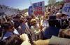 A9339-20A. On a campaign trip in Texas First Lady Betty Ford, aka “First Momma,” greets the crowd gathered at San Jacinto Battlefield Park for a Bicentennial celebration. April 21, 1976.