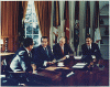 H0033-2. President Richard M. Nixon meets in the Oval Office with Vice President Gerald R. Ford, Secretary of State Henry A. Kissinger, and Chief of Staff Alexander Haig. 1973.