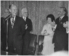  H0036-4. President and Mrs. Lyndon Baines Johnson; Senate Majority Leader Mike Mansfield; Speaker of the House John McCormack, and others salute House Minority Leader Gerald R. Ford in the East Room. 1967.