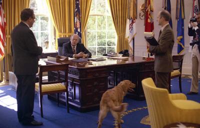 A1274-17A - President Ford confers with Secretary of State Henry Kissinger and National Security Advisor Brent Scowcroft in the Oval Office. October 8, 1974.