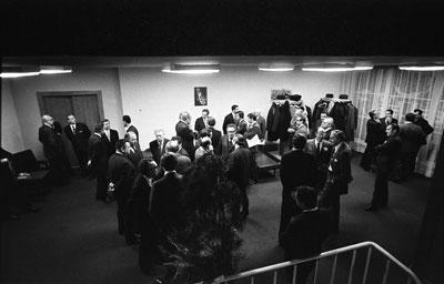 A2093-19. The American and Soviet delegations take a break  for refreshments during a long nighttime meeting. November 23, 1974.