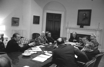 A4234-11A. President Ford presides over a National Security Council meeting on the situation on Vietnam. April 28, 1975.