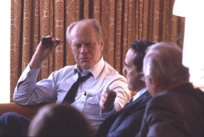 AV95-4-(275-3). Former President Gerald Ford makes a decision not to run as Ronald Reagan’s vice presidential running mate at the Republican National Convention in Detroit, Michigan.  July 16, 1980. 