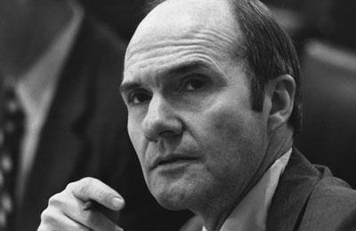 B0255-16A. National Security Advisor Brent Scowcroft listens intently at a meeting discussing the situation in Lebanon.  June 17, 1976. 