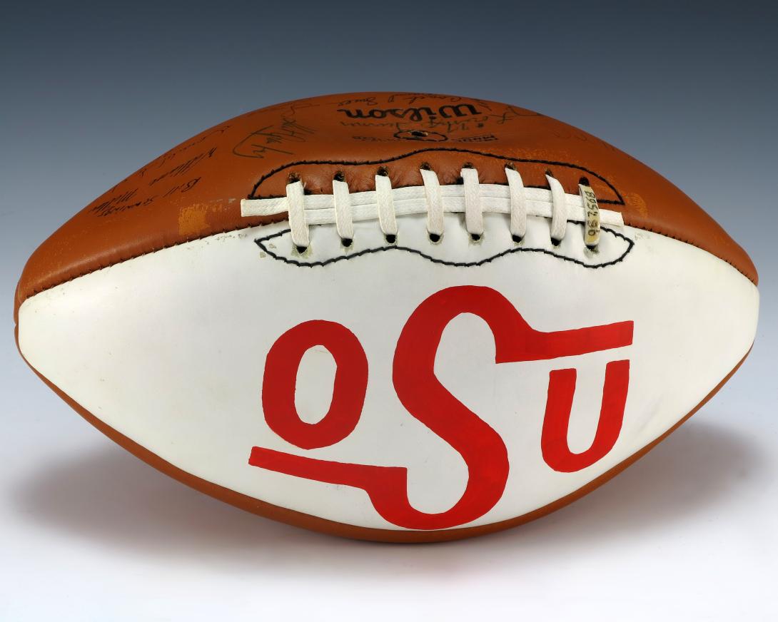 Football signed by 1976 Oklahoma State Cowboys