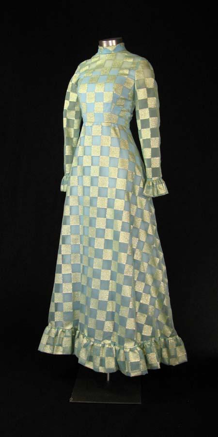 Blue checker board patterned gown