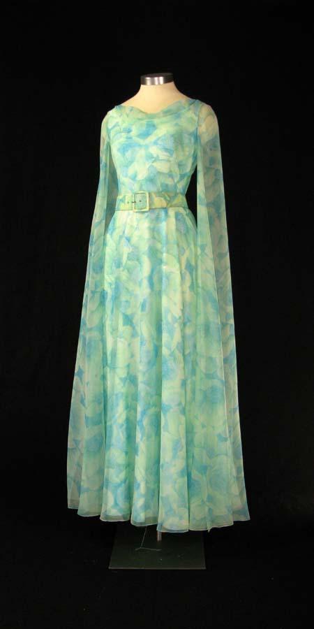 Blue and green floral gown