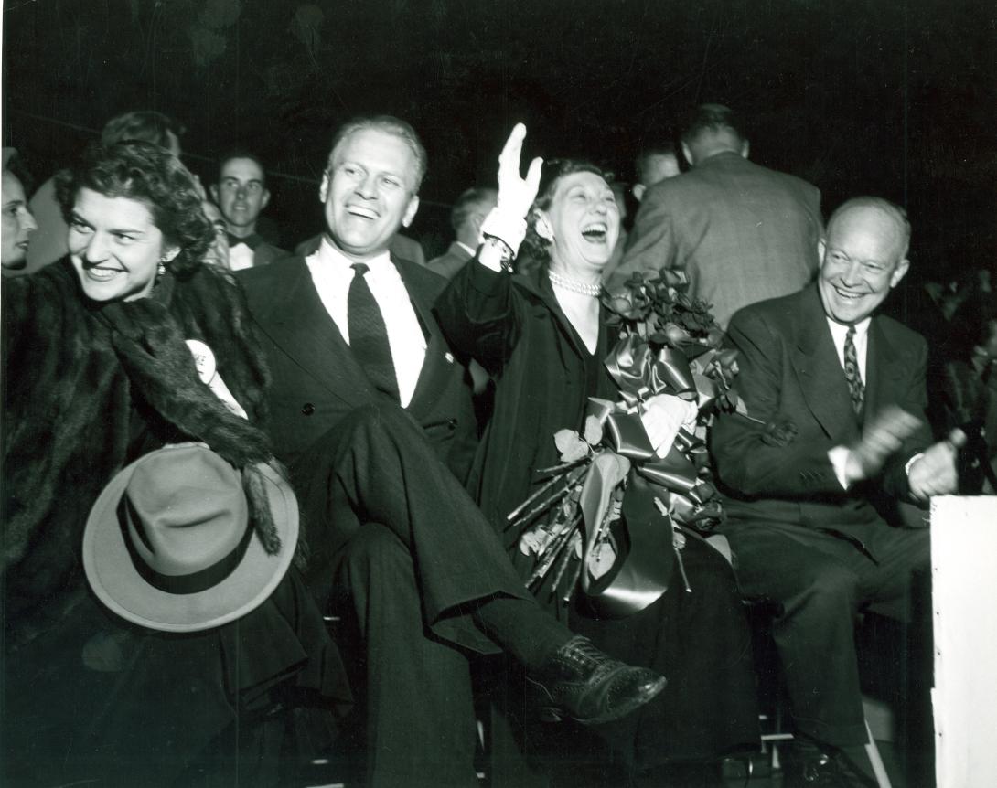 AV82-31-0022 600. Congressman Gerald Ford and wife Betty attend a Grand Rapids campaign event with presidential candidate Dwight D. Eisenhower and his wife Mamie. October 1, 1952.